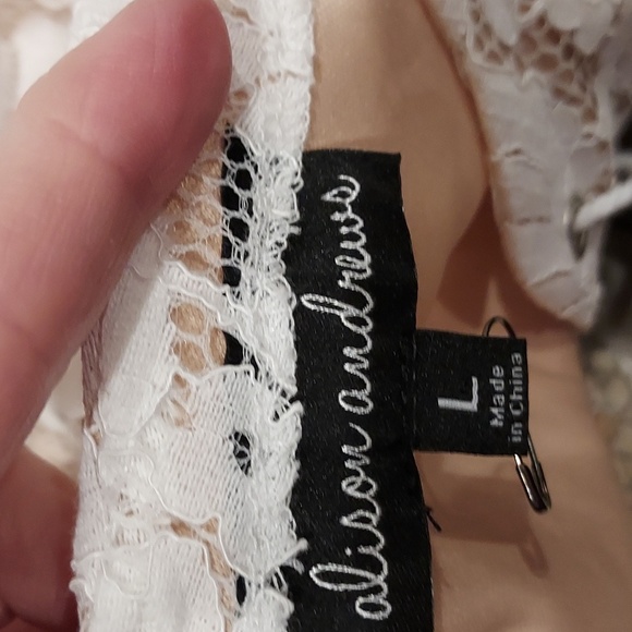 Boho White Lace with Beige Lining with Long Sleeve and a Tie Tassel Front Size L - Picture 7 of 9